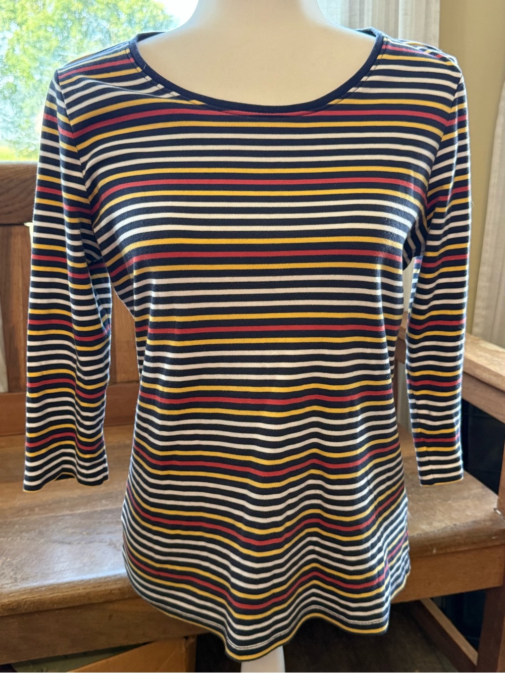 L.L. Bean Striped Scoop Neck Women’s Top in Black, White, Red & Yellow
